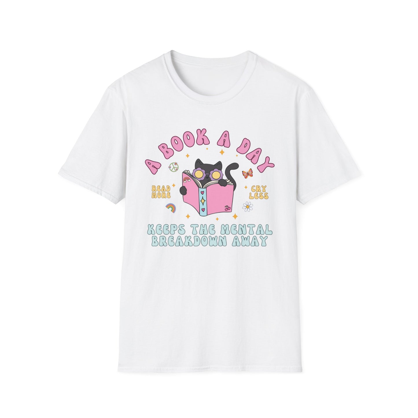 A Book A Day Keeps The Mental Breakdown Away (Groovy Cat) T-shirt