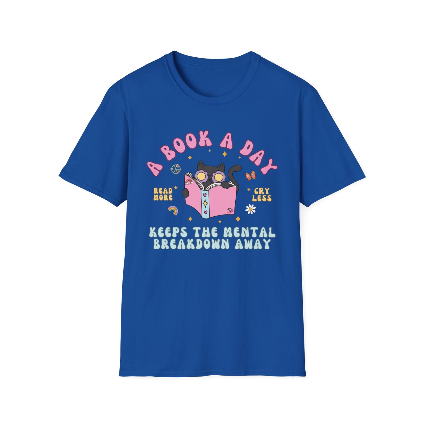 A Book A Day Keeps The Mental Breakdown Away (Groovy Cat) T-shirt