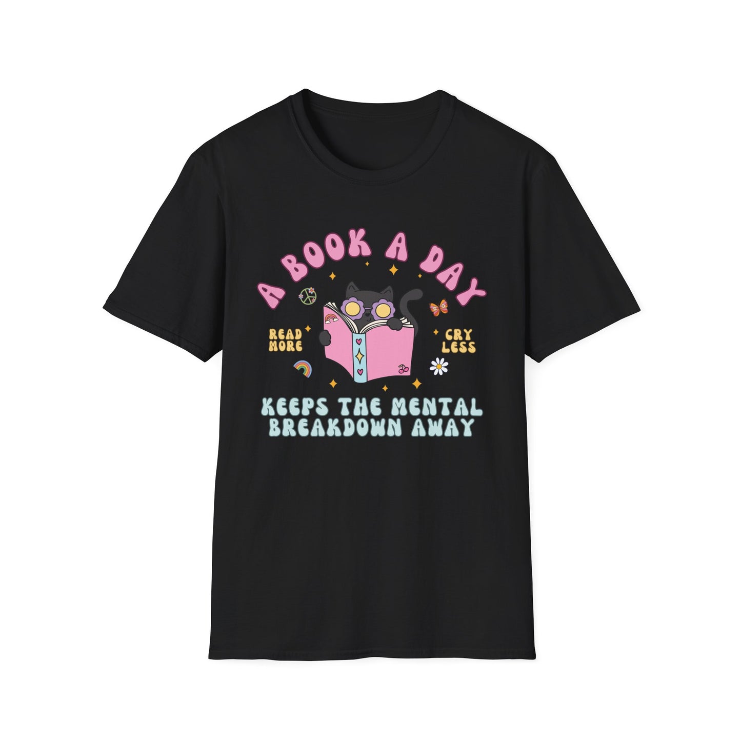 A Book A Day Keeps The Mental Breakdown Away (Groovy Cat) T-shirt