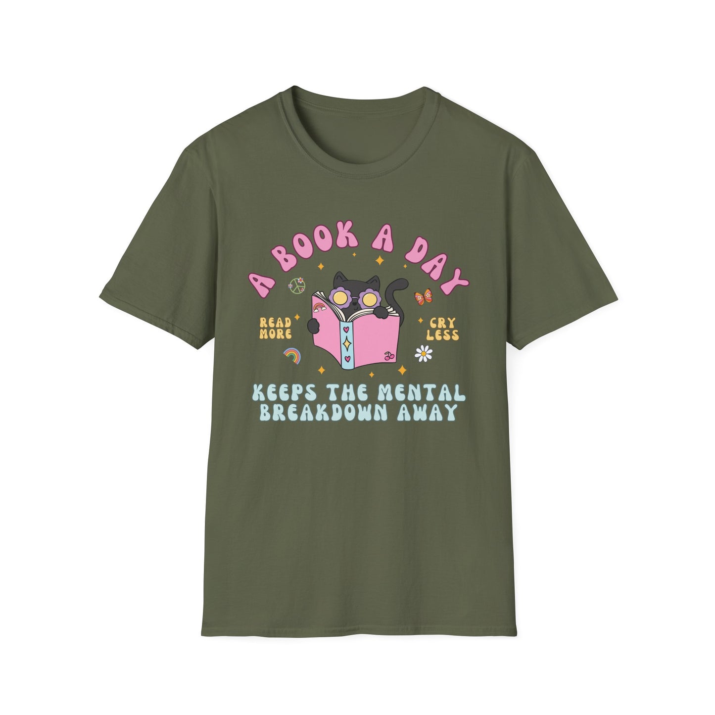 A Book A Day Keeps The Mental Breakdown Away (Groovy Cat) T-shirt