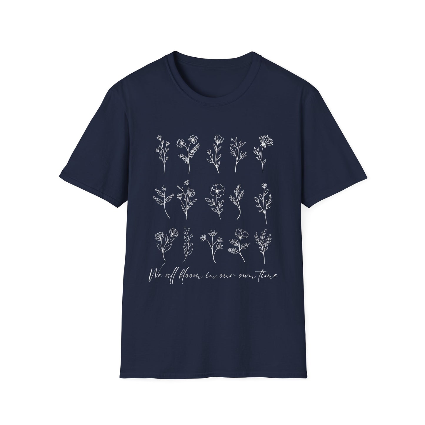 We All Bloom In Our Own Time (Floral Line Art) T-shirt