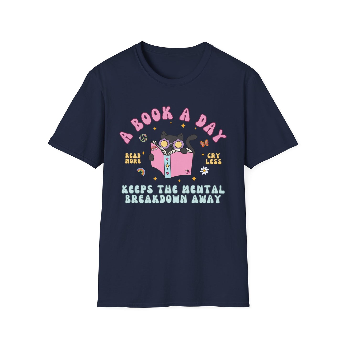 A Book A Day Keeps The Mental Breakdown Away (Groovy Cat) T-shirt