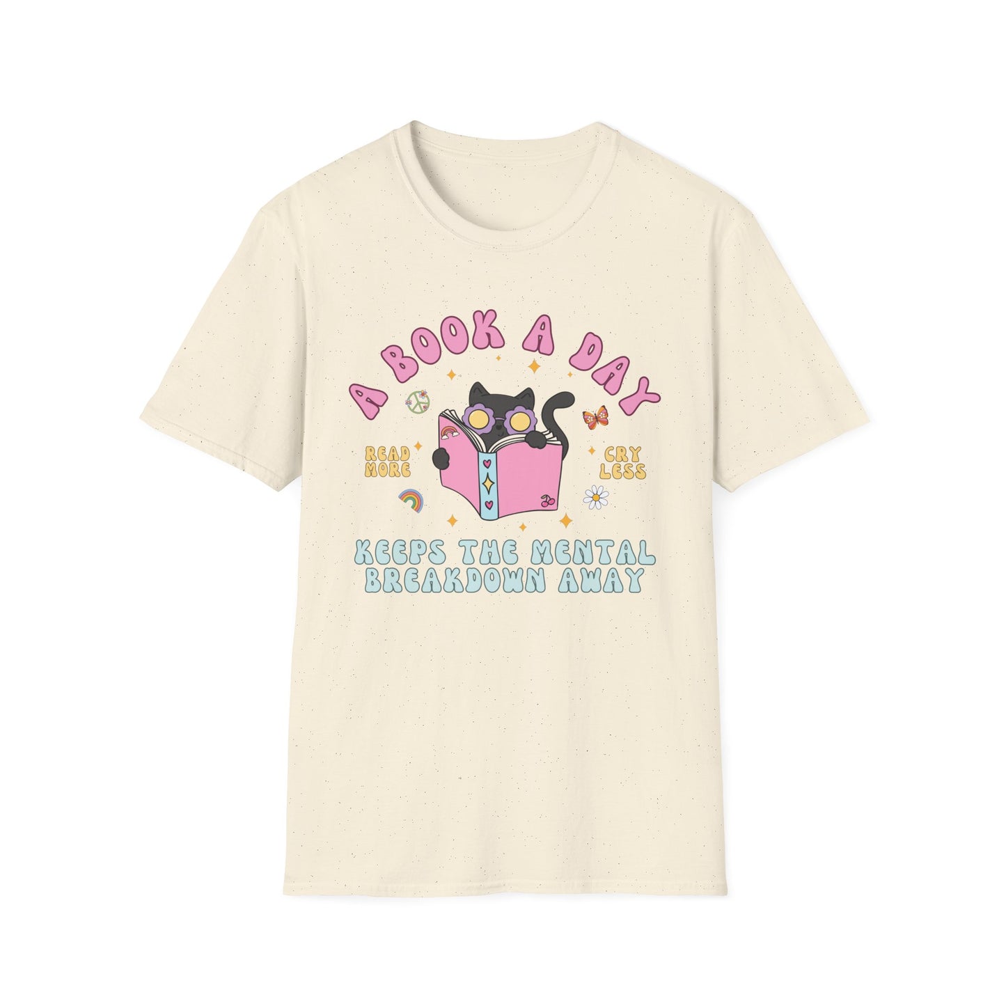 A Book A Day Keeps The Mental Breakdown Away (Groovy Cat) T-shirt