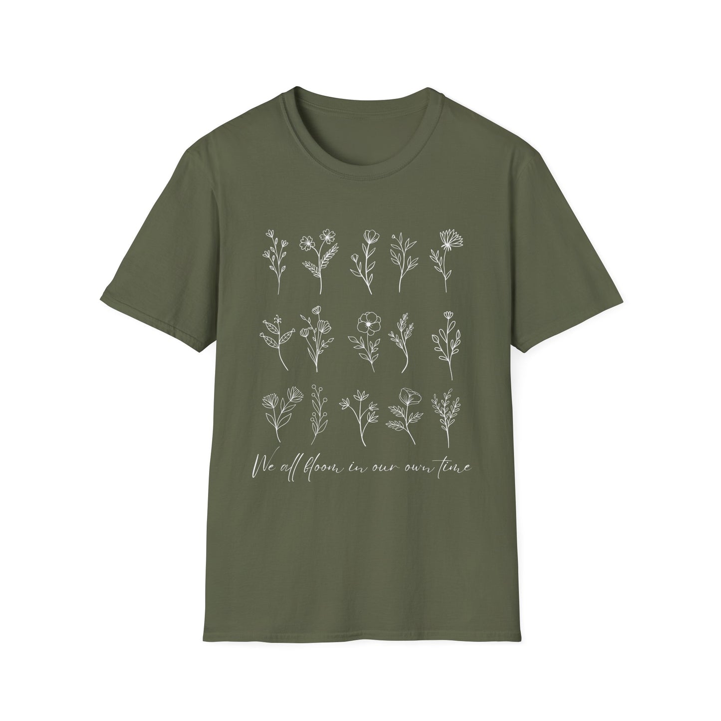 We All Bloom In Our Own Time (Floral Line Art) T-shirt