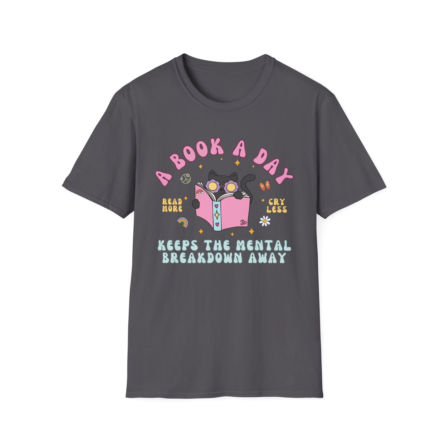 A Book A Day Keeps The Mental Breakdown Away (Groovy Cat) T-shirt