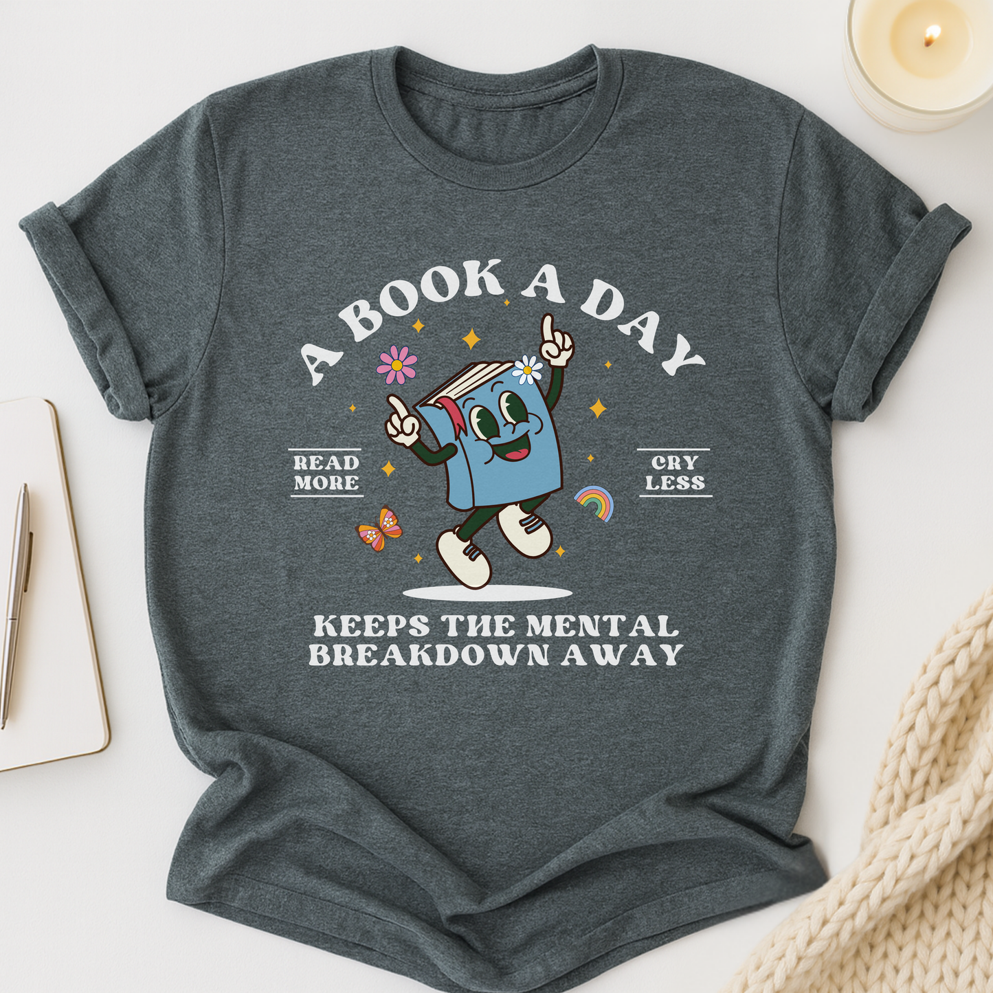 A Book A Day Keeps The Mental Breakdown Away (Retro) T-shirt