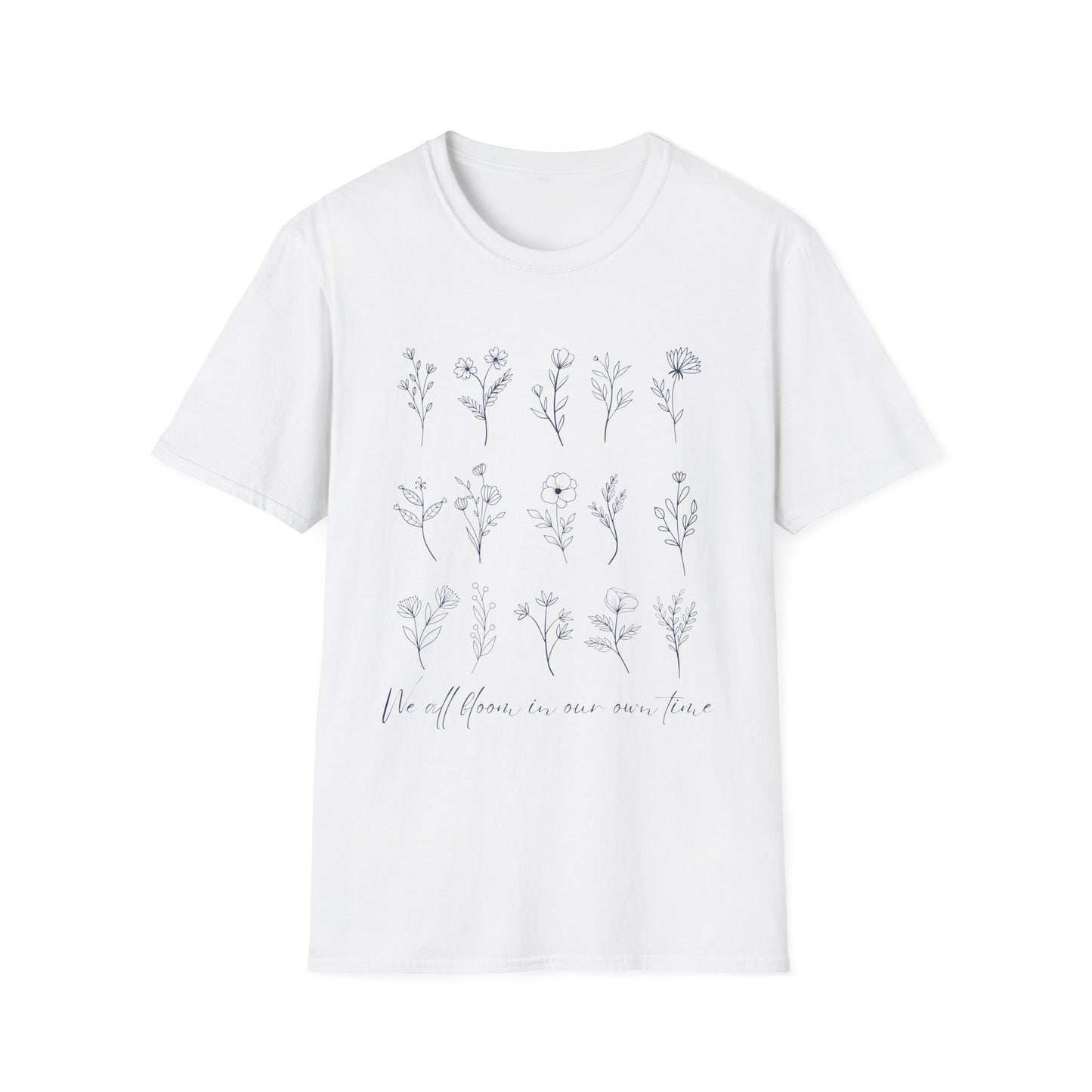 We All Bloom In Our Own Time (Floral Line Art) T-shirt