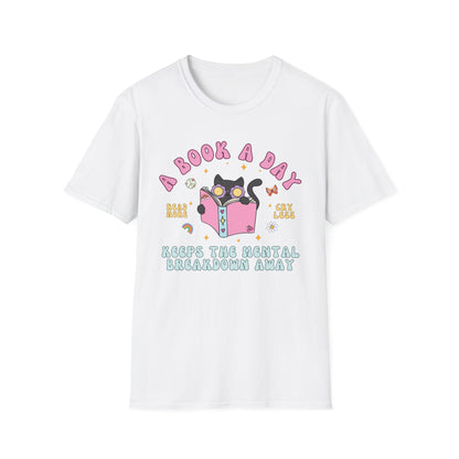 A Book A Day Keeps The Mental Breakdown Away (Groovy Cat) T-shirt