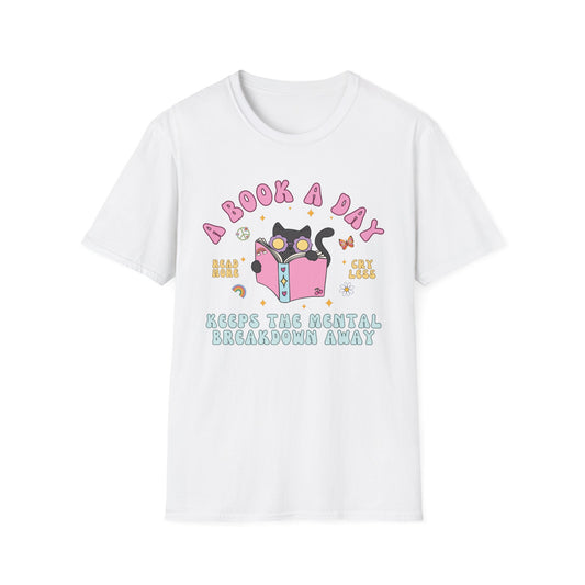 A Book A Day Keeps The Mental Breakdown Away (Groovy Cat) T-shirt