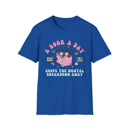 A Book A Day Keeps The Mental Breakdown Away (Groovy Cat) T-shirt