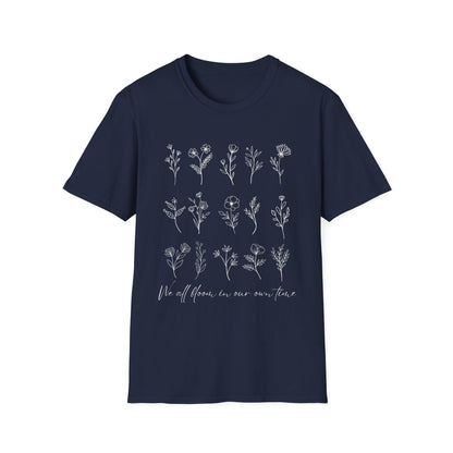 We All Bloom In Our Own Time (Floral Line Art) T-shirt