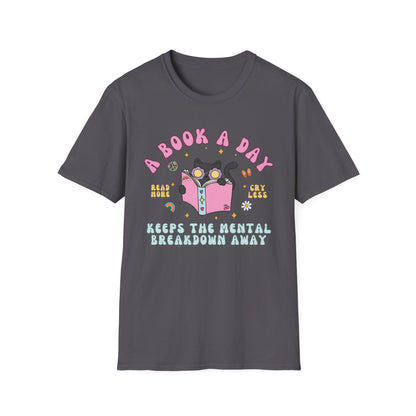 A Book A Day Keeps The Mental Breakdown Away (Groovy Cat) T-shirt
