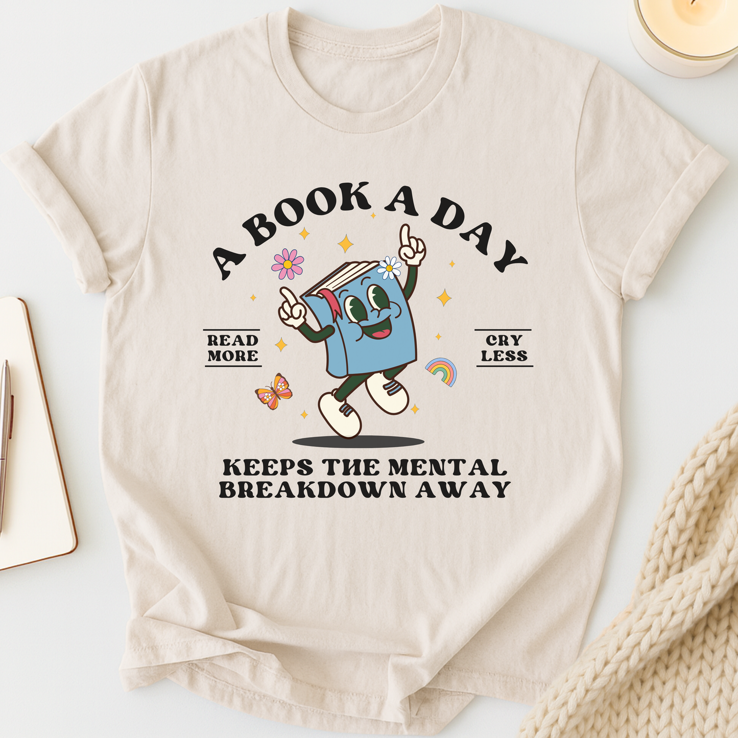 A Book A Day Keeps The Mental Breakdown Away (Retro) T-shirt