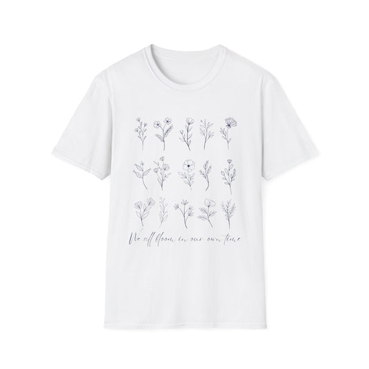 We All Bloom In Our Own Time (Floral Line Art) T-shirt